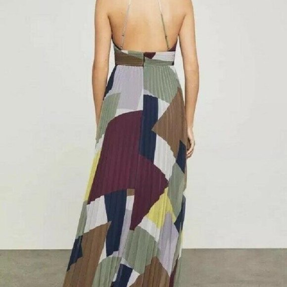 BCBG MAX AZRIA PLEATED COLORBLOCKED LILAC MAUVE HALTER DRESS - Picture 4 of 6
